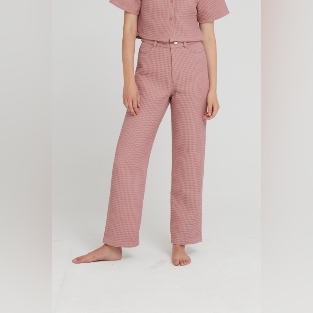 NEW Aniela Paris Effy Waffle Knit Trousers Pink XL 100% Organic Cotton NWT